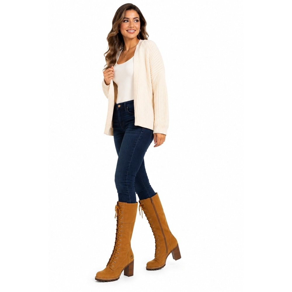 TIMBERLAND Glancy 14-Inch Lace-Up Tall Boots Wheat Nubuck Women's Size 8